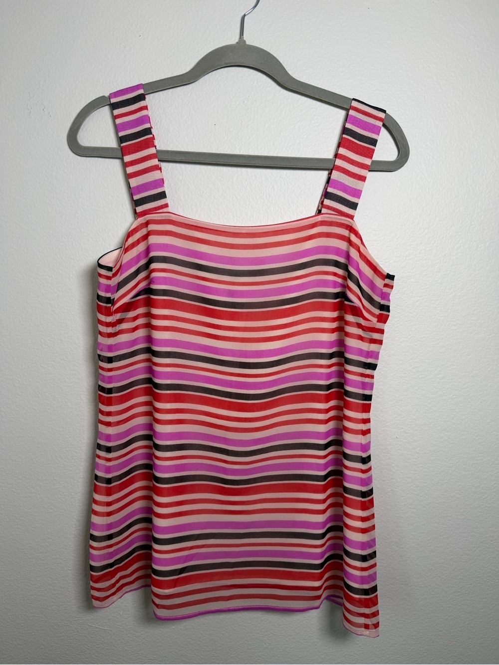 CAbi London Calling Y2K Pink Brown Striped Tank Blouse Flowy Size S